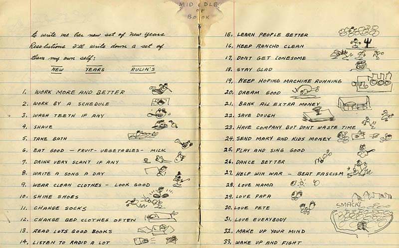 Lista de propositos de Año Nuevo de Woody Guthrie